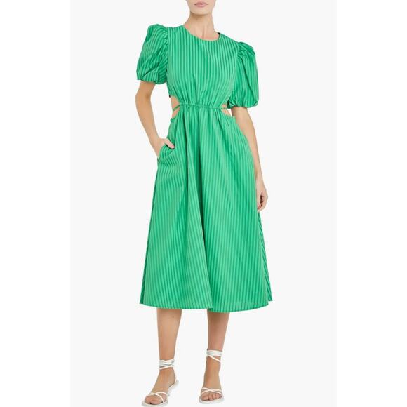 B1 English Factory Stripe Cutout Midi Dress M Romantic Cottagecore Picnic - Picture 1 of 7